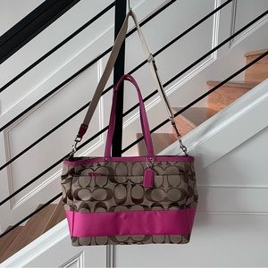 Coach Signature Pink Stripe Tote